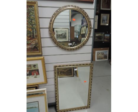 A vintage circular mirror and similar rectangular hall way mirror