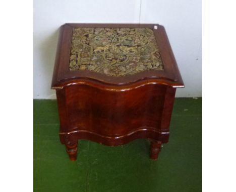 A small Victorian mahogany step commode with tapestry inset to lid .