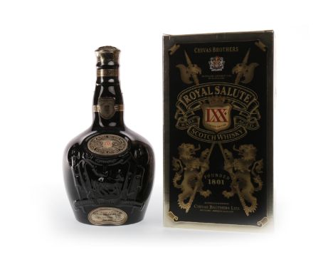 CHIVAS BROTHERS ROYAL SALUTE LXX 21 YEARS OLD Blended Scotch Whisky. 700ml, 40% volume, in black Wade decanter, felt pouch an