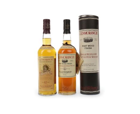 GLENMORANGIE PORT WOOD FINISHActive. Tain. Ross-shire. Labelled for the Asian market. 70cl, 43% volume, in tube. GLENMORANGIE