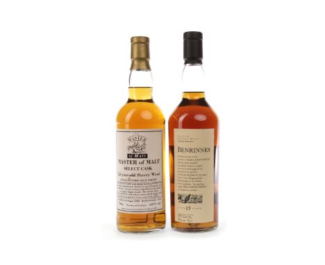 BENRINNES AGED 15 YEARS FLORA & FAUNAActive. Aberlour, Banffshire.70cl, 43% volume. MASTER OF MALT 12 YEAR OLD SHERRY WOODUnk