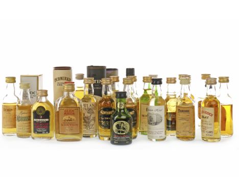 LARGE LOT OF SINGLE MALT SCOTCH WHISKY MINIATURESTo include Benromach 12yo, Glenfarclas 105, Glenrothes 8yo, Balmenach 1977, 