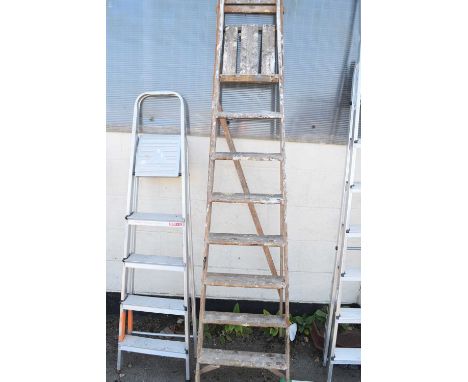 Seven rung wooden step ladder