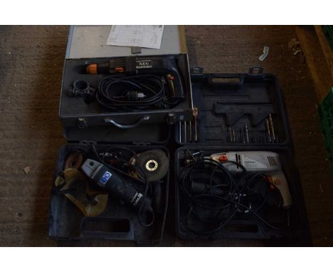 qty of power tools to include 240v grinder, 240v power base drill