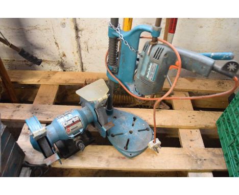 Clark 6" bench grinder, along with a Black &amp; Decker bench pillar drill
