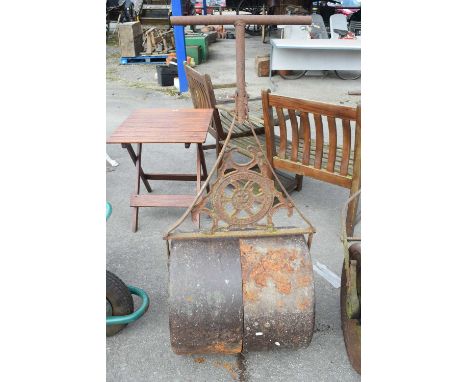 Metal garden roller, drum width approx 50cm