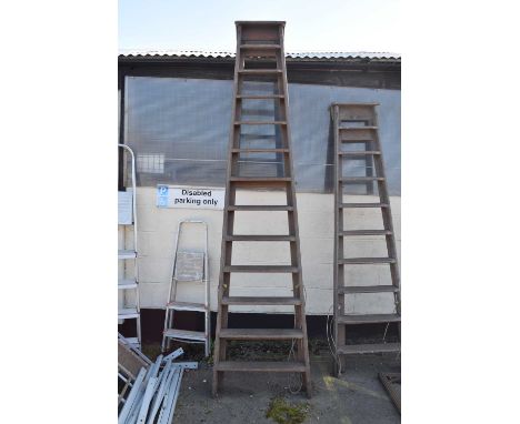 Twelve rung wooden step ladder