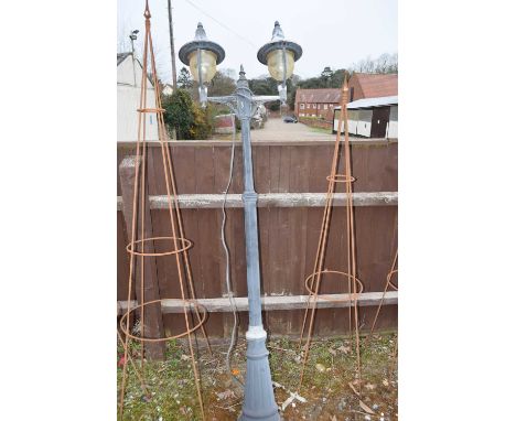 Twin metal garden lamp post, 210cm high