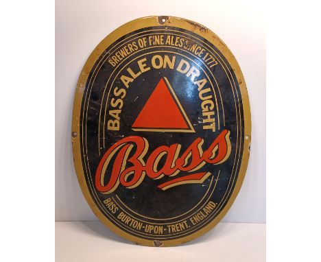 ENAMEL BASS BEER OVAL SIGN 46CM X 36CM