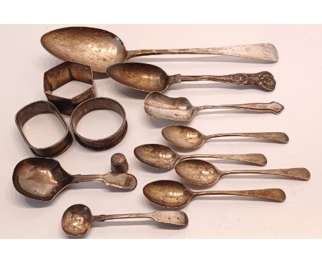 COLLECTION OF SILVER ITEMS INC. GEORGE III TABLE SPOON 1812, 2 VICTORIAN TEA CADDY &amp; MUSTARD SPOON ETC. (13) 212g