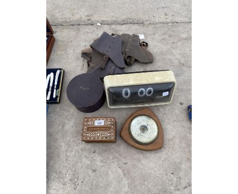 VARIOUS SPATS, VINTAGE COLLARS, BAROMETER, RETRO CLOCK ETC 