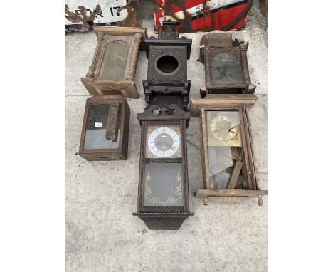 SIX MANTLE CLOCK CASES, TWO WITH MOVEMENTS 