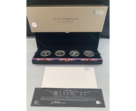 A BOXED 2012 ROYAL MINT QUEENS PORTRAIT SET OF 4 SILVER FIVE POUND COINS WITH CERTIFICATE 