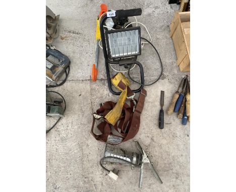 A WORKMAN'S LAMP, INSPECTION LAMP, CAR LOCK AND SAFETY HARNESS 