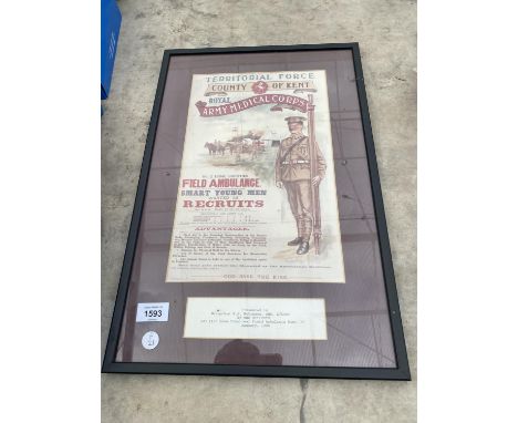 A FRAMED ARMY MEDICAL CORPS RECRUITMENT POSTER 