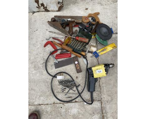 VARIOUS TOOLS - A DRILL, PLANE, DRILL BITS ETC 