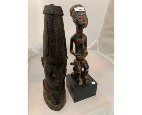 A HEAVY ASHANTI LADY LAMP BASE AND A TERRACOTTA FERTILITY FIGURE 