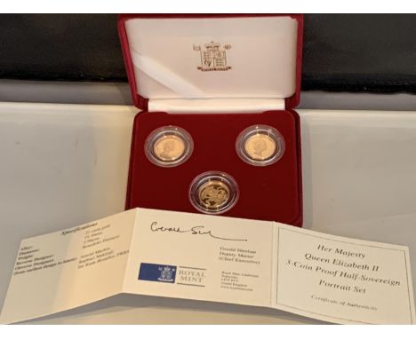 A 1983, 1987 AND 2004 GOLD PROOF THREE COIN HALF SOVEREIGN PORTRAIT SET 