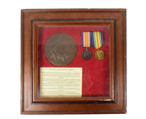 WWI Medals &amp; Memorial Plaque - issued to Second Lieutenant Francis James Ongley Lamb of the Royal Garrison Artillery atta
