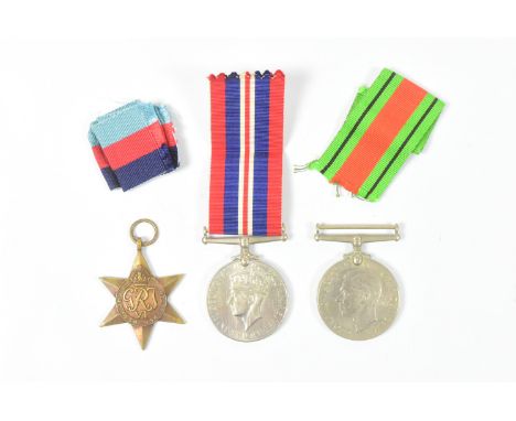 WWII Medals - trio issued to one Lieutenant K. W. Evans of Warwick. Comprising 1939-45 Star, War Medal and Defence Medal. All