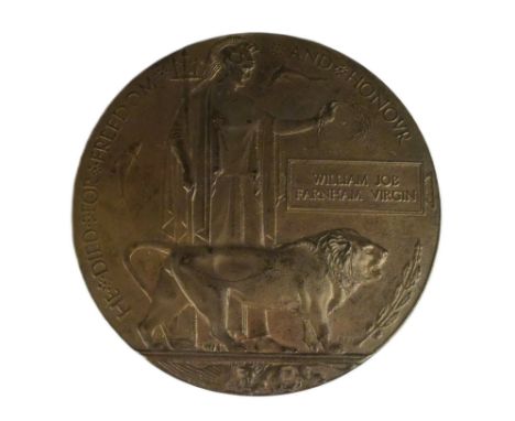 WWI Memorial Plaque - for one Second Lieutenant William Job Farnham Virgin of the 2nd Battalion Wiltshire Regiment, KIA 4th N