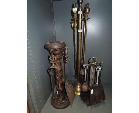 A selection of vintage fire side companion sets