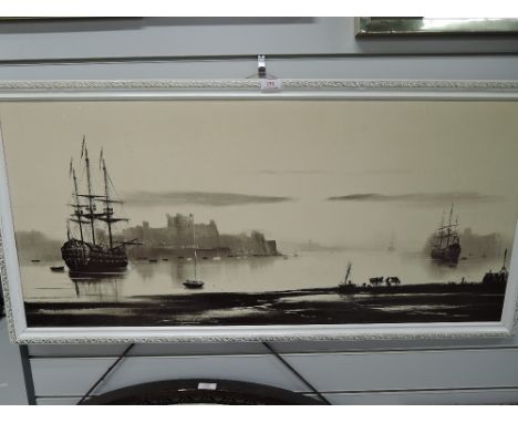 A large framed print harbour scene