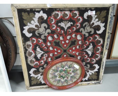 Two vintage needle work and bead pictures