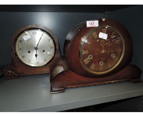 Two vintage oak bodied mantle clocks both with chimes