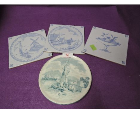 A ceramic tea pot stand transfer print 'The colossus of Rhodes'