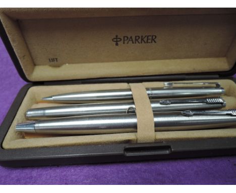 A Parker boxed set of fountain pen, fibre tip and ballpoint