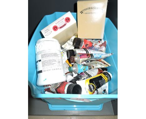 A selection of vintage oil paints and artist supplies