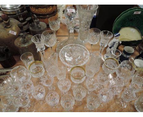 A selection of vintage spirit wine and cocktail glasses also heavy cut decanter