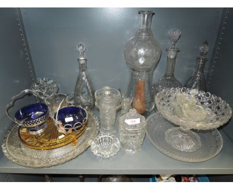 A selection of vintage glass wares including coloured