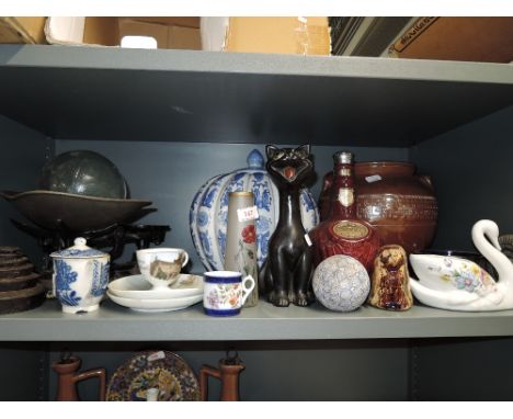 A selection of vintage ceramics and glass fishing float