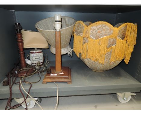 Two vintage oak bodied table top lamp bases 
