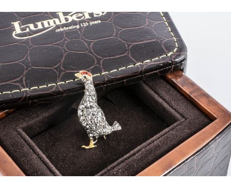 A 19th century diamond encrusted and enamel pheasant brooch, all-over set with rose cut diamonds, in white metal, with yellow