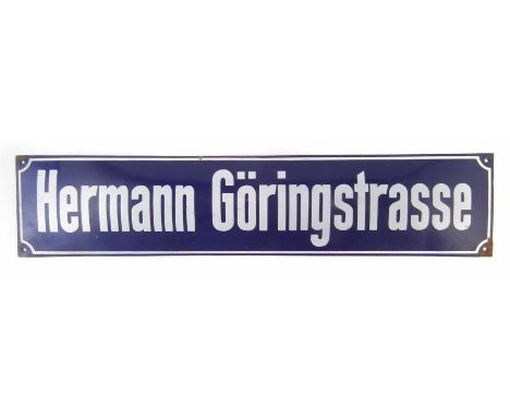 German WW2 Third Reich era enamel street sign 'Hermann Goringstrasse'  70cm  long We are unable to provide condition reports 
