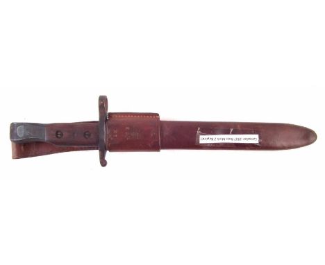 Canadian Ross Rifle 1907 MkII bayonet, scabbard and frog, stamped 1/16 Ross Rifle Company Quebec Patented 1907, the forg stam