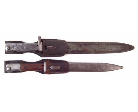 German WW1 Ersatz 1916 bayonet, scabbard and frog, with all steel grip together with an S84/98 bayonet, scabbard and leather 