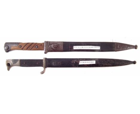 German 1871/74 bayonet with scabbard, stamped C.G. Haenel, 57.R.1.74 with earlier marks erased, also a WW2 Third Reich Era K9