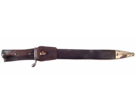 German 98/05 'Butcher' Bayonet with leather scabbard and frog, stamped C.G. Haenel Suhl, 52cm long We are unable to provide c