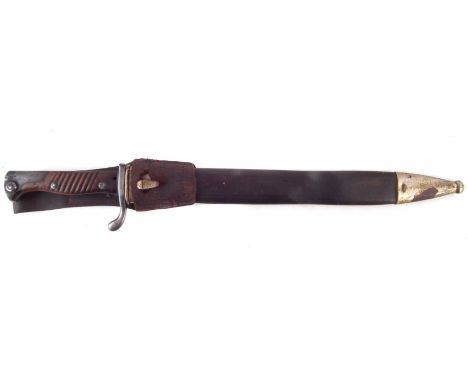 German 98/05 'Butcher' Bayonet with leather scabbard and frog, stamped C.G. Haenel Suhl, 52cm long We are unable to provide c