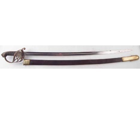 British 1822 pattern officers sword and scabbard by Robert Mole and Sons, Birmingham, with VR monogram to guard, fish skin wi