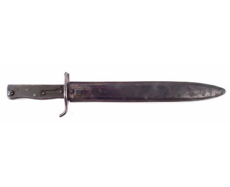 German 1916 Mauser Ersatz bayonet with pressed steel scabbard and pressed steel grip painted green, 45cm long We are unable t