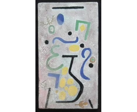 Italian pottery plaque decorated with abstract patterns 67cm X 38cm     This item is subject to VAT We are unable to provide 