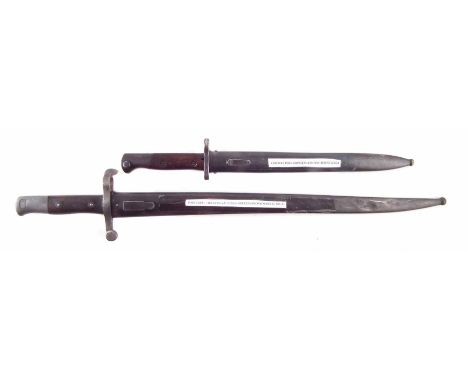 Portuguese Model 1886 bayonet and scabbard, the blade marked Steyr 1886, also a 1904 bayonet and scabbard, the blade marked S