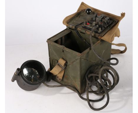 Second World War Morse Code Signalling Lamp, designed for short range daylight communication, 1940s 8 amp Morse Key set into 