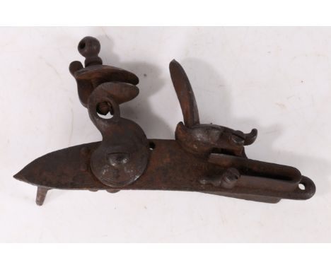 18th/19th century detached flintlock mechanism, the lock plate marked with a crown over 'GR' 'TOWER' and possibly what appear