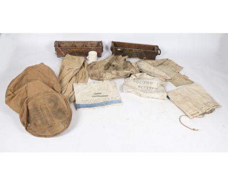 Quantity of miscellaneous Militaria, two wooden British No.36 grenade transit cases, compartmentalised, rope handles to the s